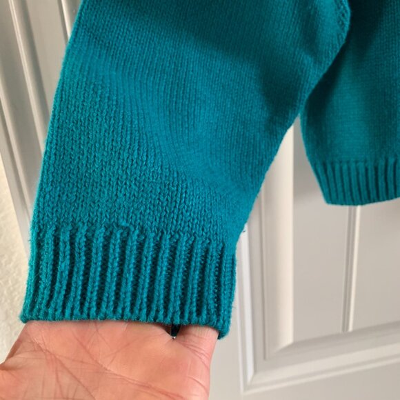 Nuovo Vintage Womens Teal Aztec Print V Neck Button Cardigan Ramie Cotton Blend - Picture 3 of 6